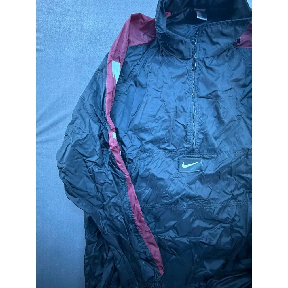 Vintage Y2K Nike Windbreaker Rain Pullover Pack away Hood‎ Black XXL